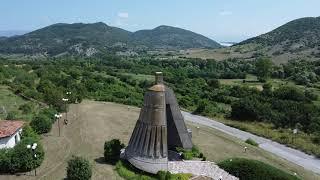 The broken bell monument in Petrich, Bulgaria 4k drone video