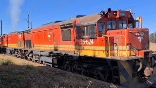 South African Railways class 35GM diesel locomotives action at Lions River station.