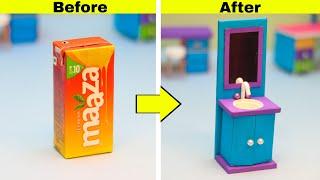 DIY Miniature dollhouse sink with maaza box || How to make mini sink easy