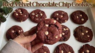 Soft Red Velvet Chocolate Chip Cookies  Bake With Me