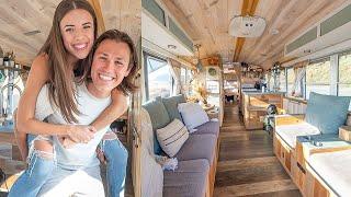 Couple's Gorgeous School Bus Conversion Tiny House Tour - Full Time Travel