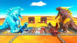 War on Lava Arena - Team Ice Godzilla 2014 VS Team Lava Godzilla - Animal Revolt Battle Simulator