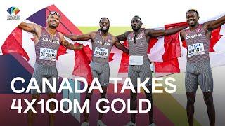 Canada  beat USA  in men's 4x100m relay | World Athletics Championships Oregon 22