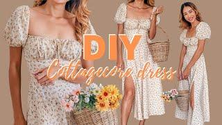 DIY PUFF SLEEVE BUSTIER MIDI DRESS - COTTAGECORE DRESS - Step by step sewing tutorial