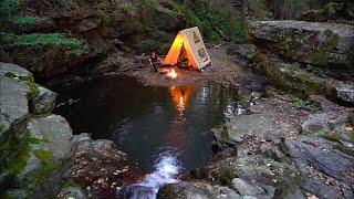 3 Days Solo Camping Along the River - Bushcraft Tent Shelter - Fish Cooking