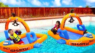 Jannie Pretend Play Going to Swim in the Pool | Swimming Water Inflatable Boat Kids Toys