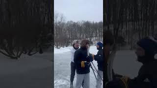 Pond hockey in #Nashville…! We don’t get to do this very often! Big kids vs little kids #snowday