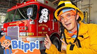 Blippi Rides a Firetruck!  - Blippi's Vroom Vroom Vehicle Show | Educational Videos for Kids