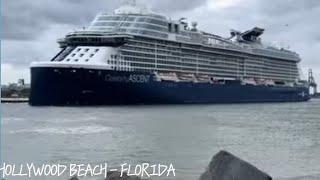 Giant Cruise Ship Enters Port Everglades | Hollywood Beach Florida Live Cam