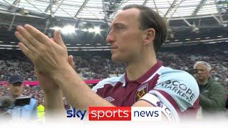 Mark Noble waves goodbye to the West Ham fans after playing his last home game