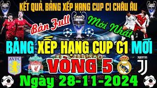 Bảng Xếp Hạng Cup C1 Châu Âu Champions League 2024/2025 Vòng 5 Mới, Ngày 28/11/2024 (Bản Full Nhất)