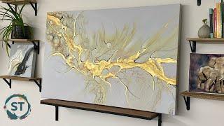 Melting Pearls on HUGE canvas!  “Gold Moon” PLUS closer look at pigments.