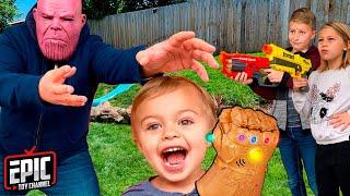 Nerf Battle:  Hero Kidz Battle Thanos in Epic Showdown - Pretend Play For Kids