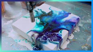 (02) Acrylic Fluid painting Tutorial using blowdryer Galaxy colors dutch pour