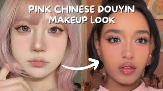 PINK CHINESE DOUYIN MAKEUP TUTORIAL ON BROWN SKIN!!