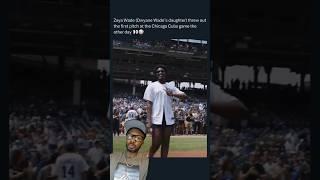 Zaya Wade pitches the first ball at the Chicago Cubs  game