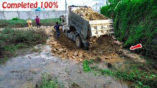 Great First New Project! Landfill in flooded Replace with stone By Dozer Mitsubishi Push into water