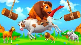 Super Cow’s Epic Rescue: Giant Bison vs Farm Animals Attack! 3D Animal Cartoons!