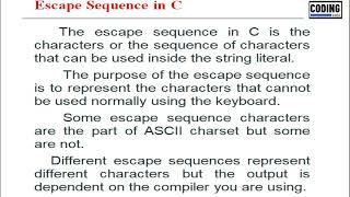 ESCAPE CHARACTER SEQUENCE IN C