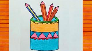 Pen Stand Drawing || Pen Holder Drawing || Pencil Holder Drawing || Pencil Stand Drawing..