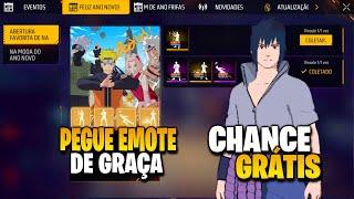 CORRE!! 4 EMOTES DO NARUTO DE GRAÇA, CHANCE GRÁTIS SASUKE E EVENTO KAKASHI - NOVIDADES FREE FIRE