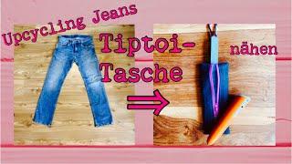 Tiptoi Tasche nähen aus Jeans ohne Schnittmuster für Anfänger Upcycling Kosmetiktäschchen nachhaltig