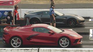 C8 Corvette vs z06 C7 Corvette - drag racing #corvette #corvettez06 #corvettec8 #racing