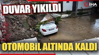 Bodrum'da Sağanak    Duvar Yıkıldı Otomobil Altında Kaldı