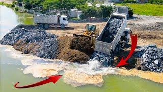 Large project Great Action Lots Machinery ​Bulldozer Shantui Wheel Loader Push Stone Clear big lake