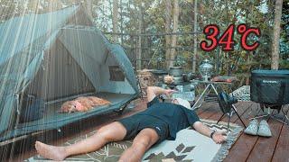 캠핑 브이로그 . 극한 폭염 34℃ 털복숭이 푸들과 겁도 없이 떠난 무더위 현실 캠핑 . 여름 숲 ASMR