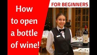 How to open a bottle of wine with a wine opener. Wine service! Waiter training! Restaurant service!