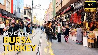 Turkey  Bursa 4K Walking Tour 2025 | City Center, Turkish Street Markets, Grand Mosque