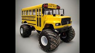 NEW Monster Truck School Bus Turbo V12 1/24 Scale Model Kit Build How To Assemble Paint 3D Printing