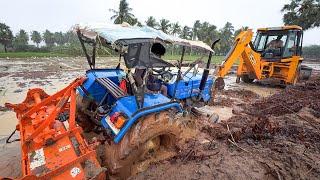 Sonalika 42 RX Stuck in Rainy time Puddling Mud Pulling by JCB 3dx | Jcb video