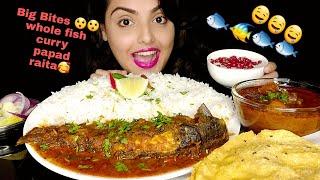 SPICY WHOLE FISH CURRY WITH BASMATI RICE | BIG BITES MUKBANG | EATING SHOW | FOOD EATING VIDEOS 