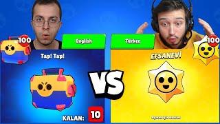 TÜRKÇE vs İNGİLİZCE HESAP ( 100 MEGA KUTU vs 100 EFSANEVİ STARR HEDİYESİ AÇTIK ) !!! - Brawl Stars