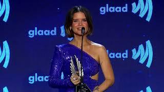 Maren Morris accepts the Excellence in Media Award at the GLAAD Media Awards