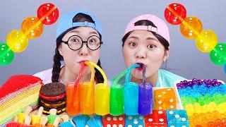 Bánh thạch sô cô la tráng miệng cầu vồng Mukbang DONA