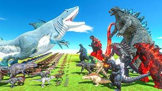 Epic Godzilla Dinosaur War - Team Dinosaurs vs Godzilla Size Comparison - ARBS