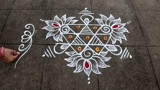 SimpleFriday Flower Rangoli Designs | 4x1 Dots Small Muggulu |Easy Flower Kolam Designs With Borders