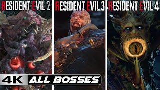 Resident Evil [2-3-4] Remake - All Bosses (Fights\Battles) - No Damage - [4k-60FPS]