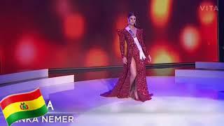 Presentación de Miss Bolivia Lenka Nemer en traje de gala en Miss Universo