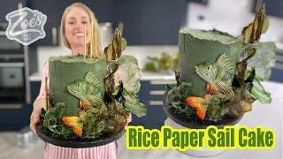 Rice paper sails, fishing themed Buttercream Cake