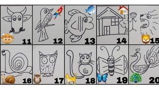 How To Draw Pictures Using Numbers 11 To 20 | kids Easy Art | Numbers drawing