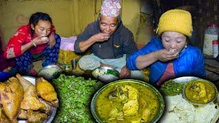 Chicken & Watercress (SIM RAYO) Recipe with Rice || Village style cooking & Eating | New Nepali VLog