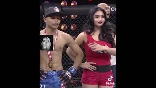 Elbow moves MMA fighter bounce elbow to hit breast of MMA Showtime Ring Girl