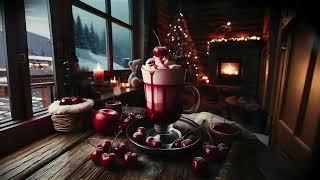 Cherry Latte Magic  Beautiful Candlelit Ambience With Fireplace & Falling Snow Through the Window 