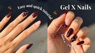 FULL gel x nails tutorial at home | fall nails + beginner friendly design, step by step