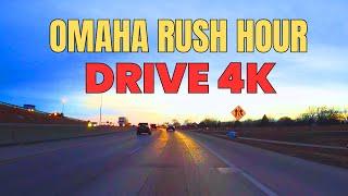 4K Omaha & Council Bluffs Rush Hour Drive | Highway Tour Through Nebraska & Iowa Traffic | USA