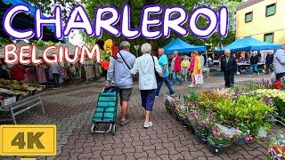 Charleroi 4k  | HDR 60fps Walking Tour | Street Market